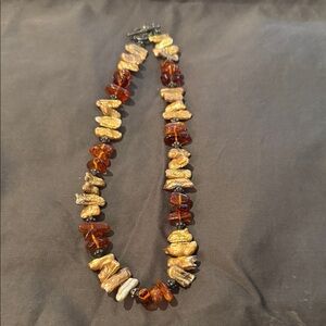 Amber and Gold-Toned Beaded Necklace